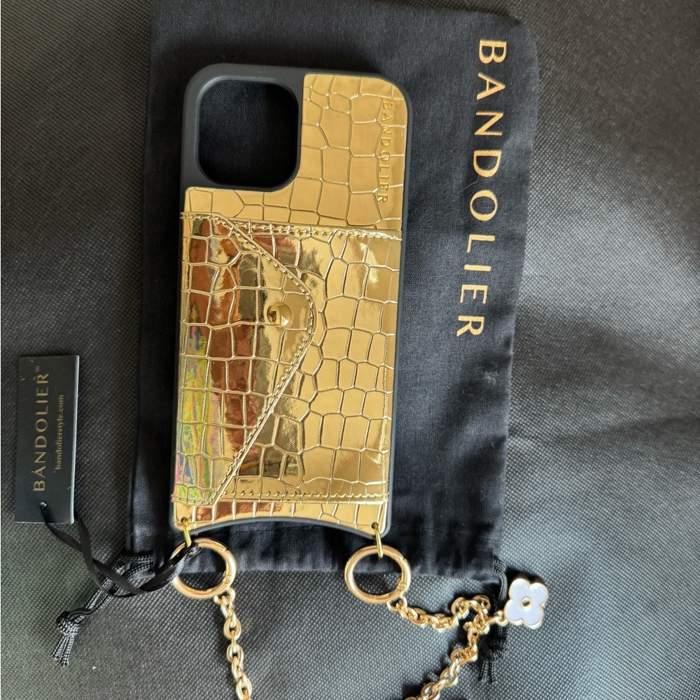 Bandolier Metallic Gold Croc Phone Case with Chain